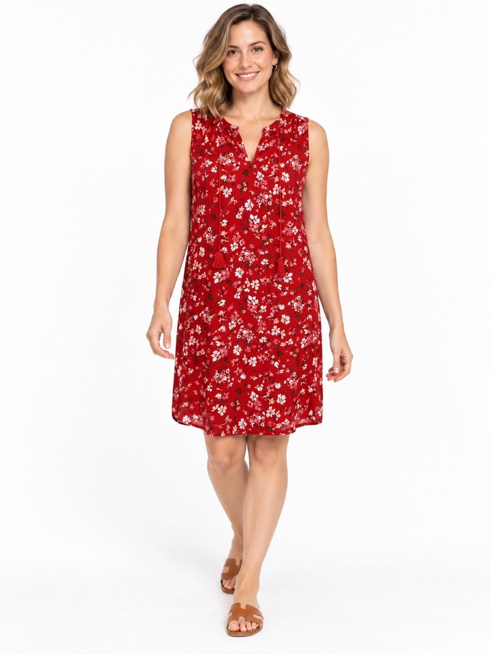 BeachLunchLounge Floral Sleeveless Shift Dress Dark Orange Medium Cottagecore